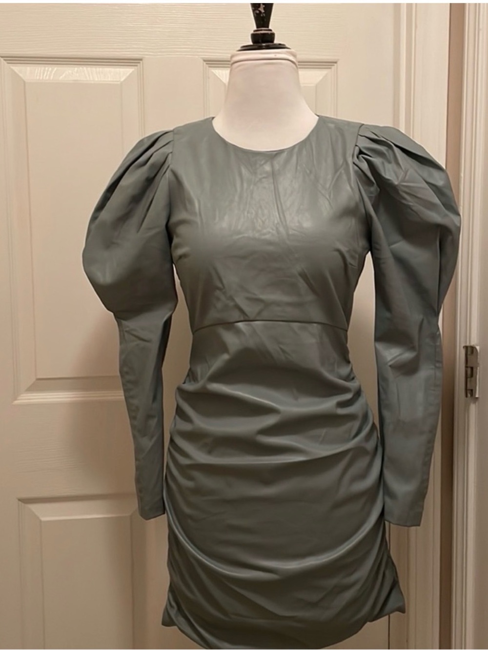 NWT- Zara FINTA Sage Green Faux Leather Dress Size M